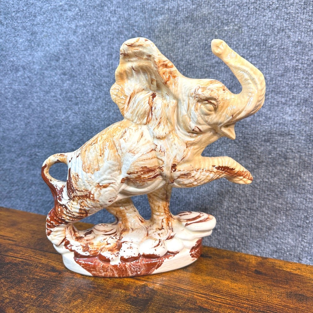 Vintage Mid Century Modern MCM Elephant Signed Studio Pottery Marbled Glaze 10"